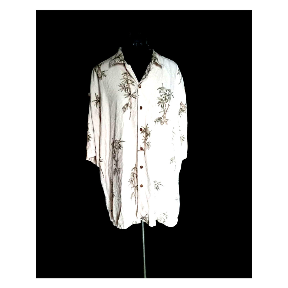 LUAU, Hawaiian short sleeve silk shirt, cream with tropical print, 2XL